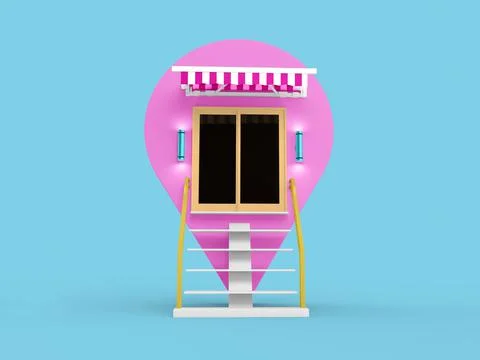 3d render of a shaped Pink Map pointer Supermarket on isolated Blue background Stock Illustration