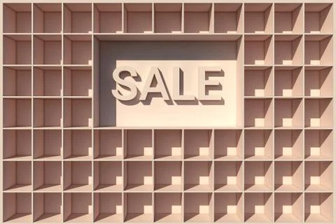 3D render of a shelf full of shoes levitating in cells Stock Illustration