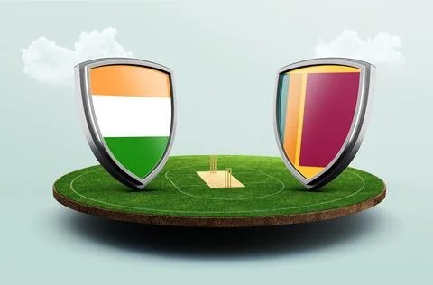 3d render of shields featuring the flags of India and Sri Lanka over a baseball Stockillustratie