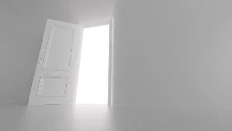 3d render shine of an open door in a bright room Stock-Illustration
