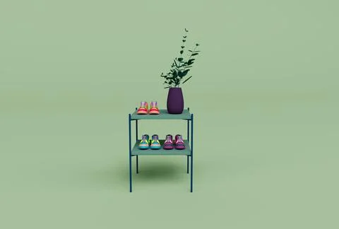3d render of shoe and shelf table isolated on Pastel background, 3d backgroun Stock Illustration