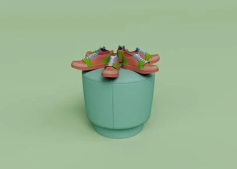3d render of shoes top of stool isolated on Pastel background, 3d background  Stock Illustration