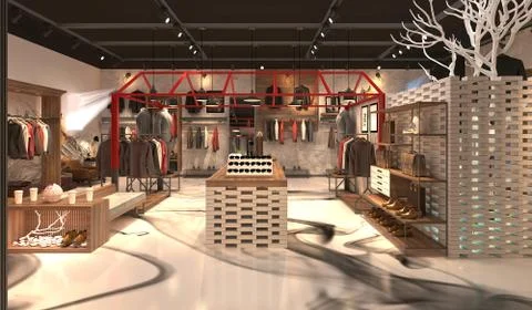 3d render shop interior view Stock Illustration