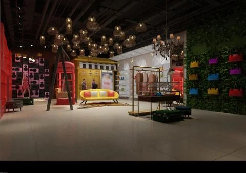 3d render shop interior view Stock Illustration