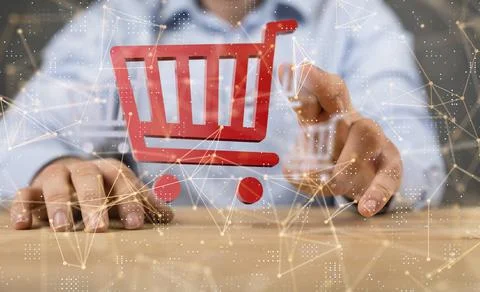 3D render of Shopping Cart Flat Design E-Commerce Icon Stock Photos
