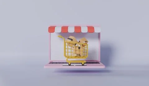 3D render of a shopping cart icon for online store purchase Stock Photos