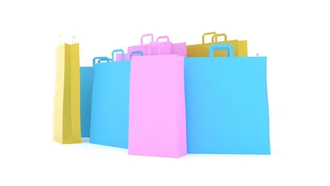 3d-render of shopping scene - shopping bags revolve on a white background Stock Footage 109476129