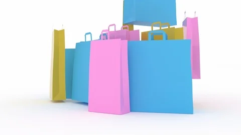 3d-render of shopping scene - shopping bags revolve on a white background Stock Footage 109476153
