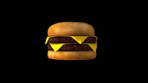 3D Render Showcase of Cheese Burger on Black Background Stock Footage 333547799
