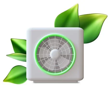 3D render showcases a compact air source heat pump, highlighting its innovati Stock Illustration