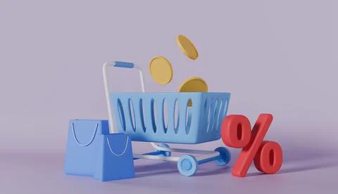 3D render showcasing the excitement of shopping deals with floating element Stock Illustration