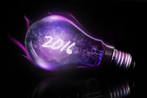 3D render is showing bulb lying on glossy black base, glowing 2016 filament, 스톡 일러스트