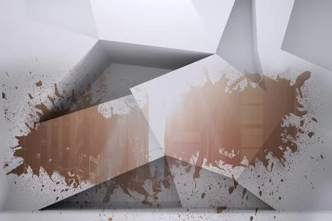 3D render showing crossing white planes forming star stretching brown smear Stock Illustration