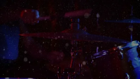 3D render showing cymbal glowing under red-blue lights and drumstick hovering Stock Footage 325963412