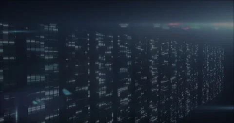 3D render showing data center server racks displaying blinking blue and white 스톡 동영상 309109198