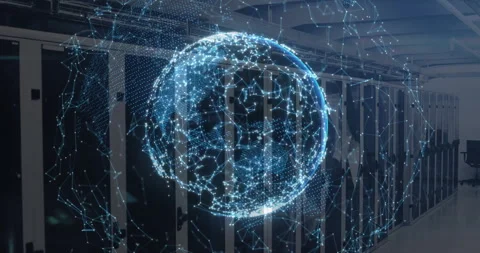 3D render showing data center corridor with server cabinets flanking floating 動画素材 309283466