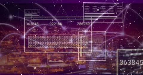 3D render showing floating data panels with numeric values, charts and code over Stock Footage 307464809