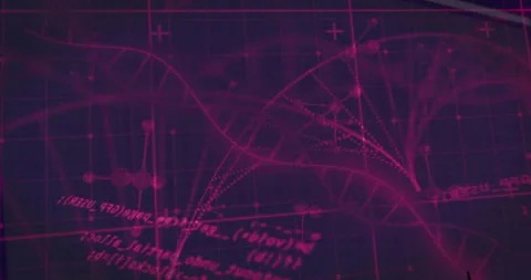 3D render showing glowing magenta helix weaving across grid with network lines Stock Footage 309144004