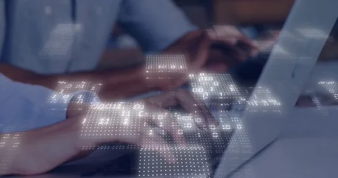 3D render showing hands typing on laptop keyboard, with binary digits floating Stock Footage 330297194