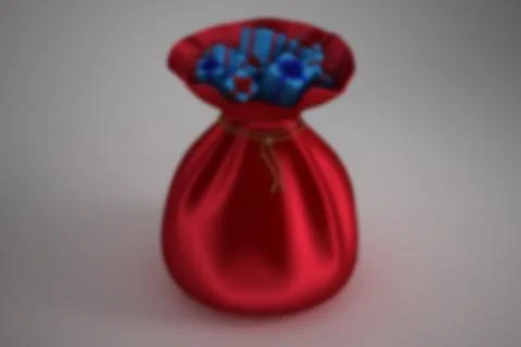 3D render is showing red velvet bag on grey backdrop with blue gift boxes, Stock Illustration