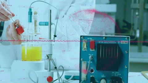 3D render showing stirrer activation causing scientist drawing solution into Stock Footage 320066898