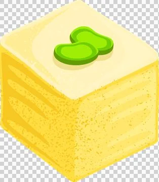 3D render is showing stylized tofu block topped with green bean garnishes, Stock Illustration