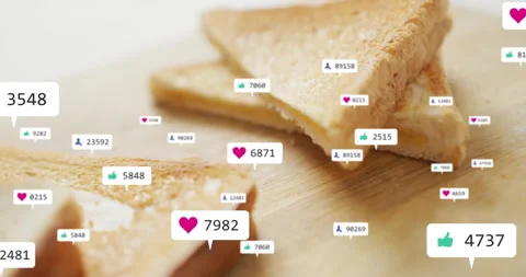 3D render showing triangular toast slices floating on wooden board while 스톡 동영상 310219295