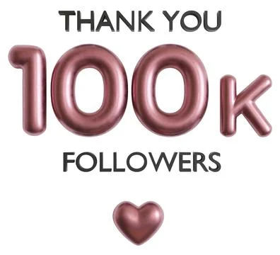 A 3D render shows large balloons spelling out 100k and followers on a clear.. Stock Illustration