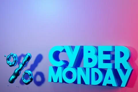 A 3D render shows large blue text reading Cyber Monday. The background has .. イラスト素材