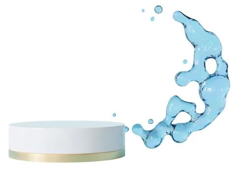 A 3D render shows a podium designed for products with a water splash effect.. 库存插图