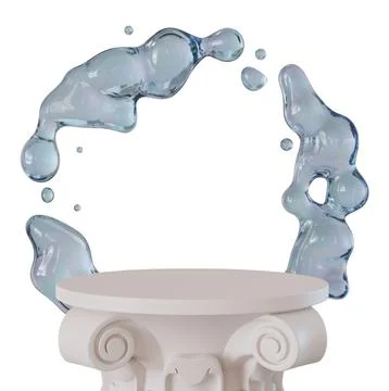 A 3D render shows a product podium surrounded by a clear water splash. This.. 库存插图