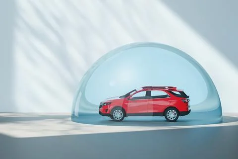 A 3D render shows a vehicle inside a clear dome structure. This design repr.. 写真素材