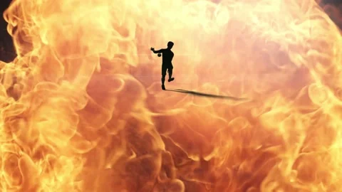 3d render of silhouette soccer player in burning fire shooting penalty kick Stock Footage 161131256