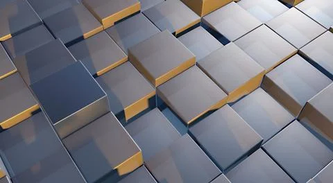 3D render of silver and golden cubes - good for a background Stock Illustration