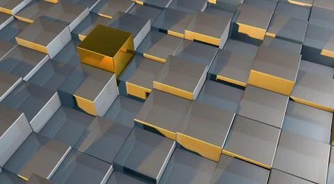 3D render of silver and golden cubes - good for a background Stock Illustration