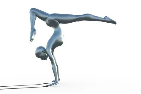 3D render of a silver bald female gymnast on a white background doing a Stock Illustration