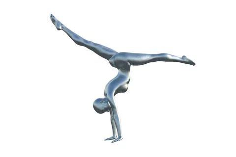 3D render of a silver bald female gymnast on a white background doing a Stock Illustration