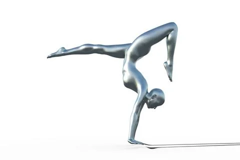 3D render of a silver bald female gymnast on a white background doing a Stock Illustration
