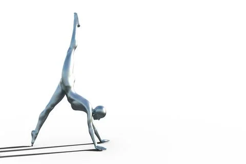 3D render of a silver bald female gymnast on a white background doing a Stock Illustration