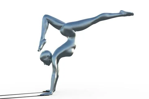 3D render of a silver bald female gymnast on a white background doing a Stock Illustration