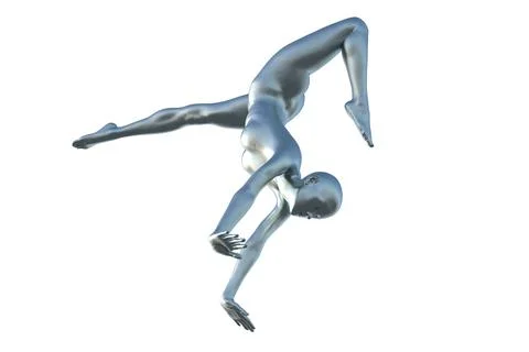 3D render of a silver bald female gymnast on a white background doing a Stock Illustration