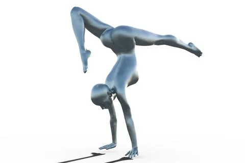 3D render of a silver bald female gymnast on a white background doing a Stock Illustration