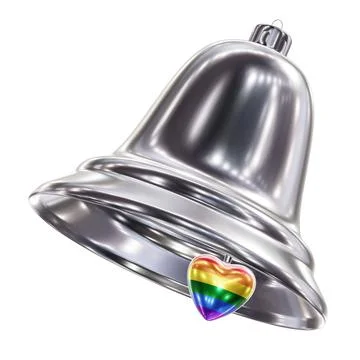 3D render of the silver Christmas bell with a rainbow Pride flag Stock Illustration