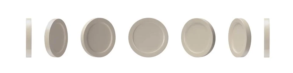 3D Render Silver Coins in different view Stock Illustration