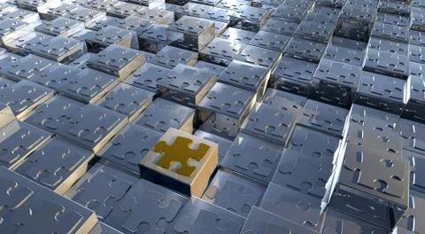 3d render of silver cubes with shapes of jigsaw puzzles on their surface Stock Illustration