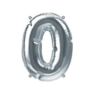 3D Render of Silver inflatable foil balloon figure zero. Party decoration 스톡 일러스트