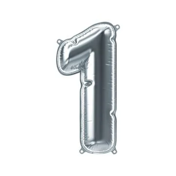 3D Render of Silver inflatable foil balloon figure one. Party decoration element Illustrazione stock