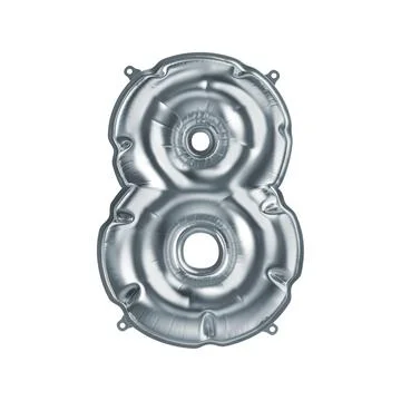 3D Render of Silver inflatable foil balloon figure eight. Party decoration Stock Illustration