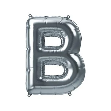 3D Render of silver inflatable foil balloon letter B. Party decoration element 스톡 일러스트