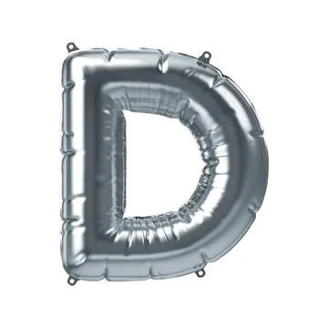 3D Render of silver inflatable foil balloon letter D. Party decoration element Stock Illustration